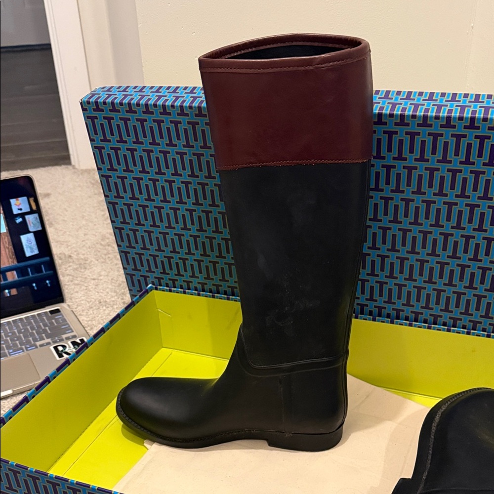 Tory Burch Black and Brown Women's Rain Boots - Picture 3 of 5